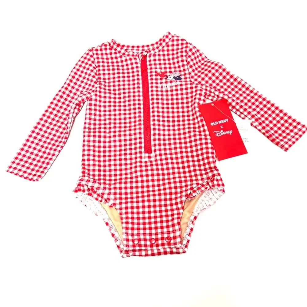 Disney X Minnie Old Navy Kids Swim Long Sleeve Zip Front Swimsuit Sz 3-6 M NWT